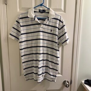 Ralph Lauren White Polo with Navy & Light Blue Stripes